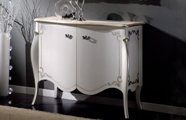 TIFFANY Barocco База 110х50х83h с 2-мя дверцами, цвет BIANCO ANTICATO(белый античный) + декор FOGLIA ARGENTO(серебро), ручки серебро античное, столешница стело белое