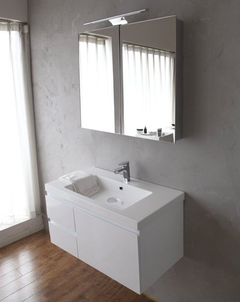 BelBagno LUCE BB800VAC/BL Bianco Lucido - База под раковину подвесная с тремя выкатными ящиками и одним выдвижным ящиком, с доводчиками, 800x460x450 /BB800AB-Раковина из искусственного мрамора, 800x480x145