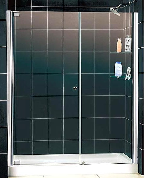 Domustar EF07-2 120х195- Душевая распашная дверь с автодоводчиком одностворчатая, с неподвижной стенкой - 490 мм.левая или правая, стекло 8 мм закаленное безосколочное :прозрачное