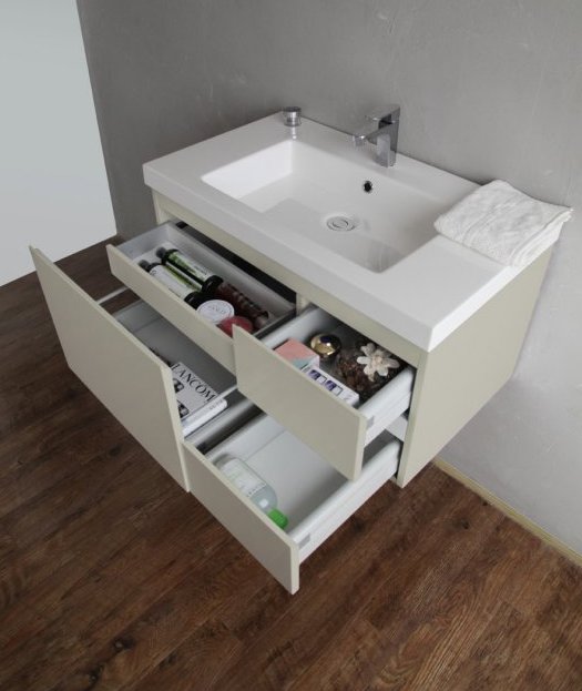 BelBagno LUCE BB1000VAC Tortora Lucido- База под раковину подвесная с тремя выкатными ящиками и одним выдвижным ящиком, с доводчиками, 1000x460x450/ BB1000AB Раковина из искусственного мрамора, 1000x480x145